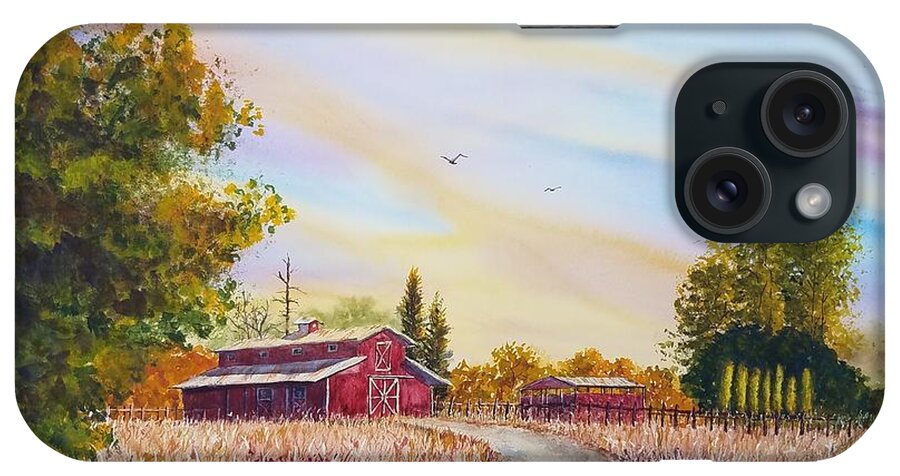 Farm Life iPhone Case featuring the painting Cotton Candy Country Sky by Lisa Debaets