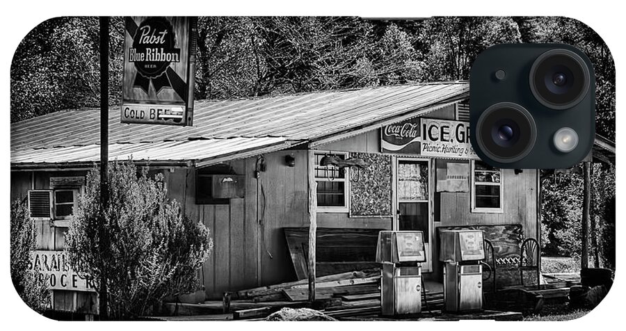 Store; Grocery Store; Lake Burton; Georgia; Black And White; Countryside iPhone Case featuring the photograph Ice, Grocery by Mick Burkey