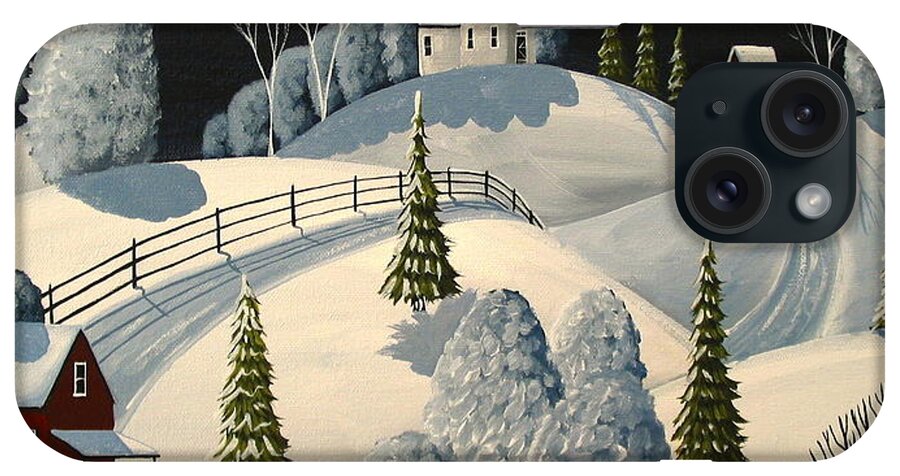 Art iPhone Case featuring the painting Country Winter Night - folk art landscape by Debbie Criswell