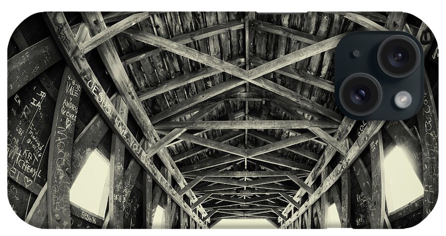Covered Bridge iPhone Case featuring the photograph Covered Bridge at Kent Falls with graffiti by Kyle Lee