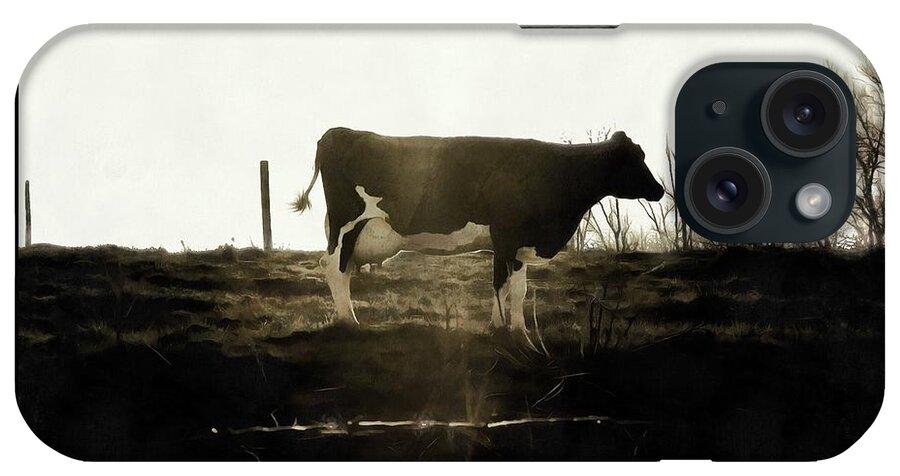 Cow iPhone Case featuring the photograph Cow - Black and White - Profile by Janine Riley
