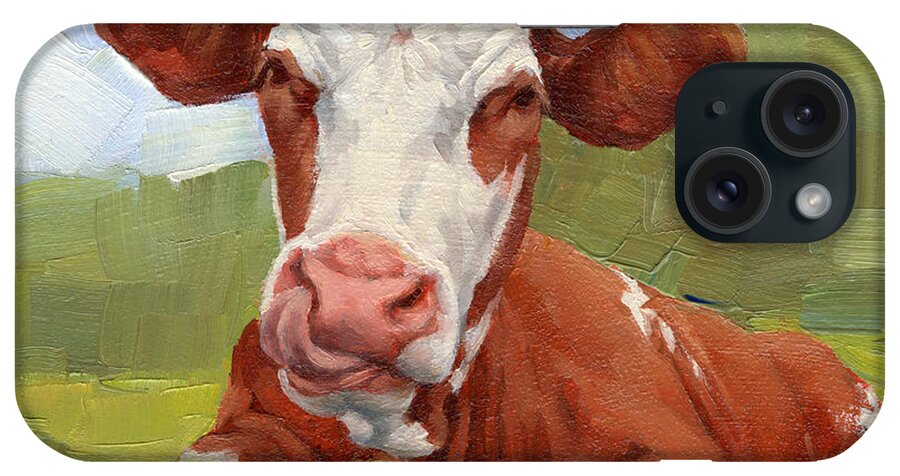 Cow iPhone Case featuring the painting Cow Lick Mini Painting by Margaret Stockdale
