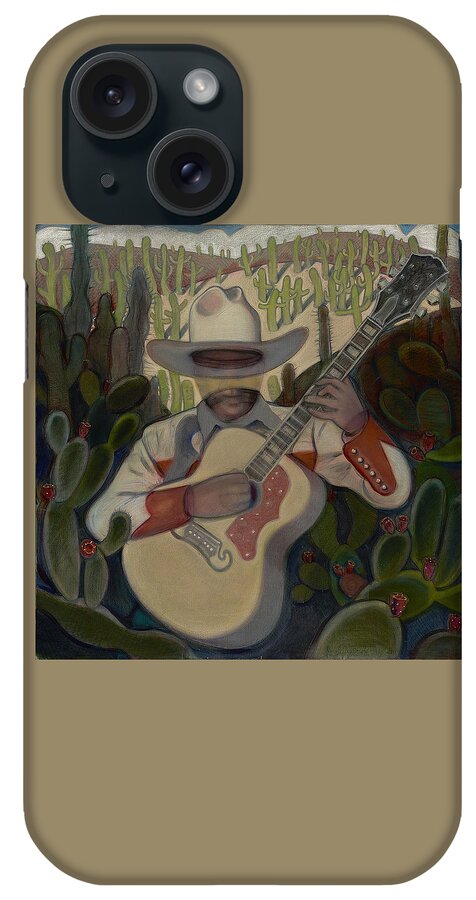 Cowboy iPhone Case featuring the painting Cowboy in the Cactus by John Reynolds