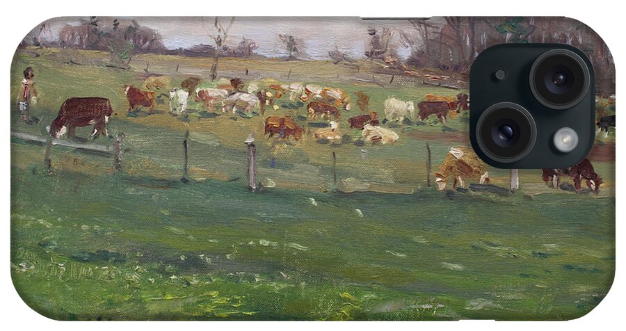 Cows iPhone Case featuring the painting Cows in a Farm, Georgetown by Ylli Haruni