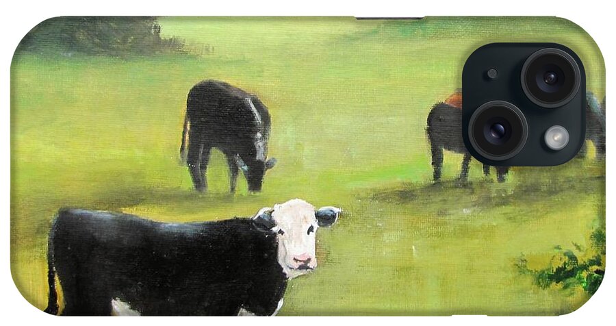 Black iPhone Case featuring the painting Cows in Pasture by Barbara Haviland
