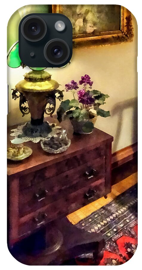 Victorian iPhone Case featuring the photograph Cozy Parlor with Flower Petal Lamp by Susan Savad