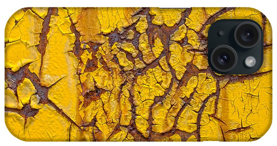 Aged iPhone Case featuring the photograph Cracked Yellow Paint over Rust - Square by Chris Bordeleau