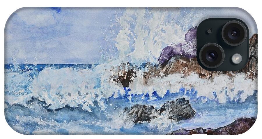 Linda Brody iPhone Case featuring the painting Crashing Wave III by Linda Brody