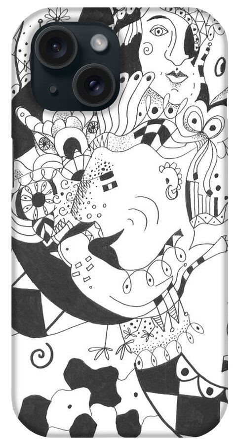 Playful iPhone Case featuring the drawing Creatures and Features by Helena Tiainen