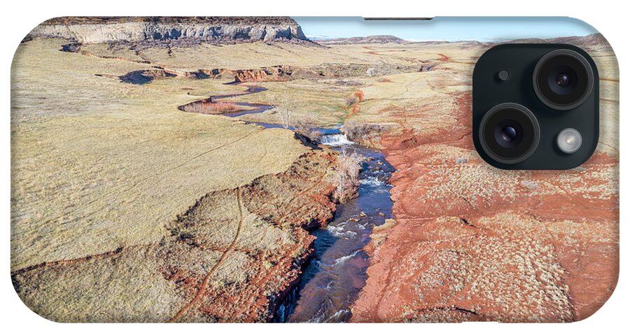Colorado iPhone Case featuring the photograph creek at Colorado foothills - aerial view by Marek Uliasz