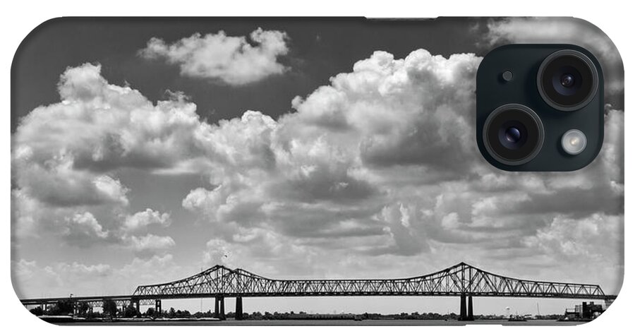 Crescent City Connection Bridges iPhone Case featuring the photograph Crescent City Connection In Black and White by Greg and Chrystal Mimbs