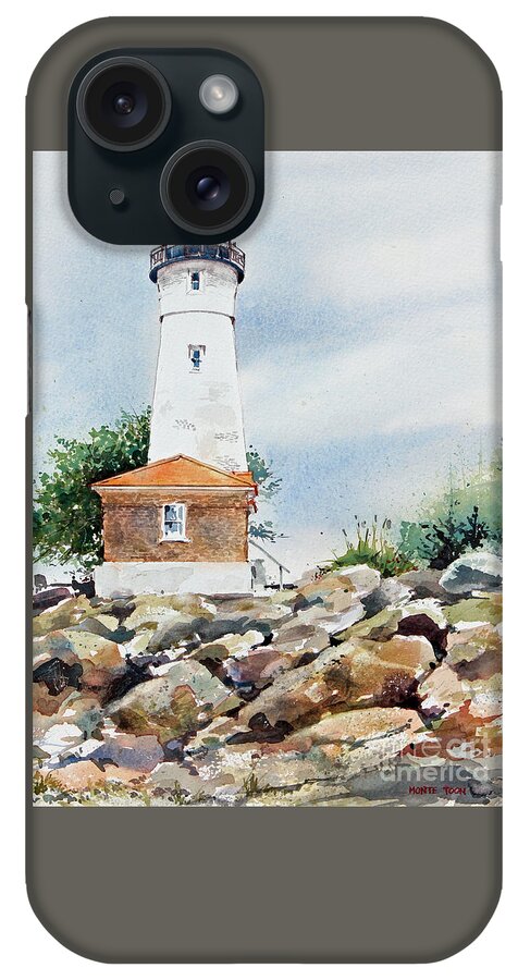 The Crisp Lighthouse On The Southern Shore Of Lake Superior. iPhone Case featuring the painting Crisp Lighthouse by Monte Toon