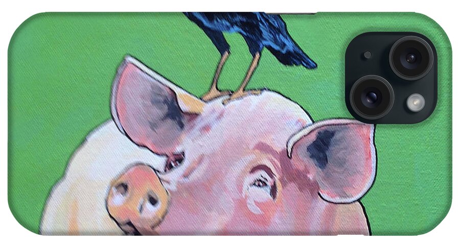 Animals - Pig And Crow iPhone Case featuring the painting Cromwell the Crow by Sharon Cromwell