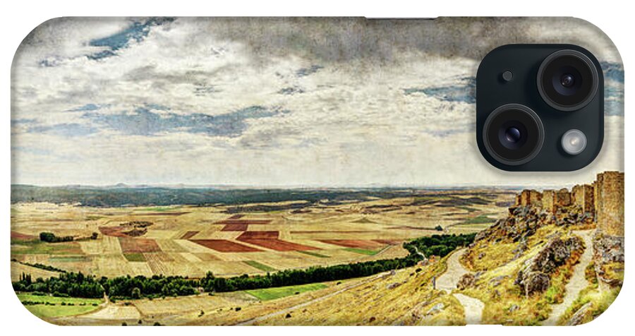 Castler iPhone Case featuring the photograph Crop Fields and Village beneath the Castle - Vintage Version by Weston Westmoreland