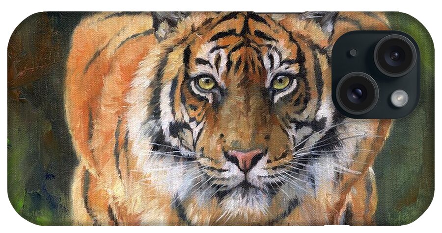 Tiger iPhone Case featuring the painting Crouching Tiger by David Stribbling