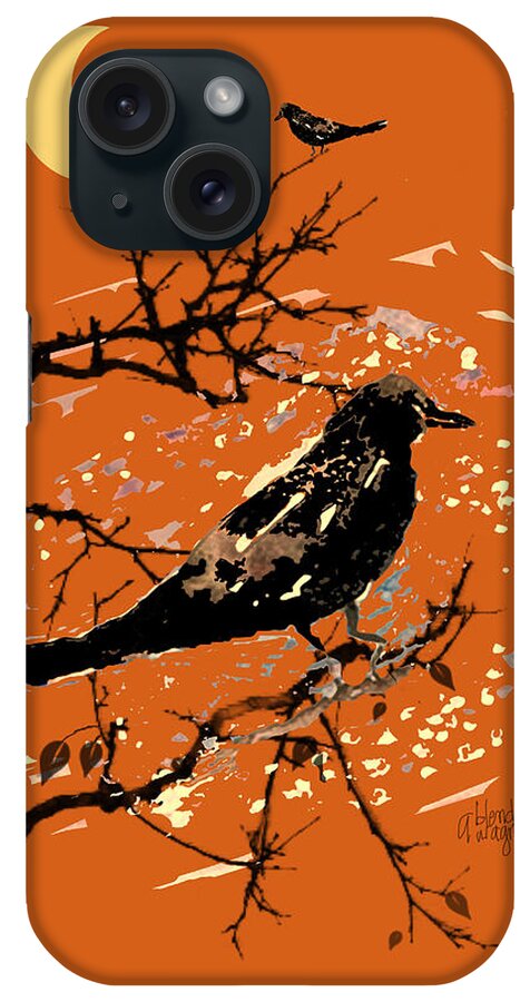 Crow iPhone Case featuring the digital art Crows On All Hallows Eve by Arline Wagner