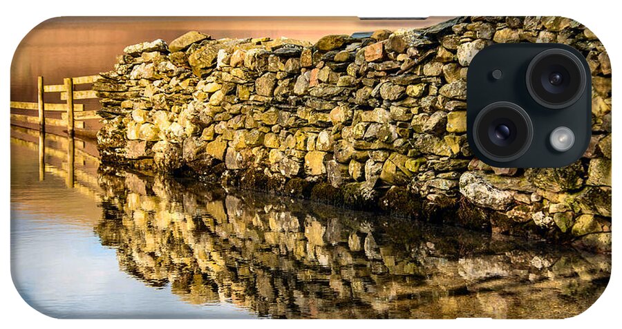 Lake - Lakeland - Reflections - Wall - Stone - Fences - Hills - Cumbria - Lakes - England - Uk iPhone Case featuring the photograph Crummock Reflection by Chris Horsnell