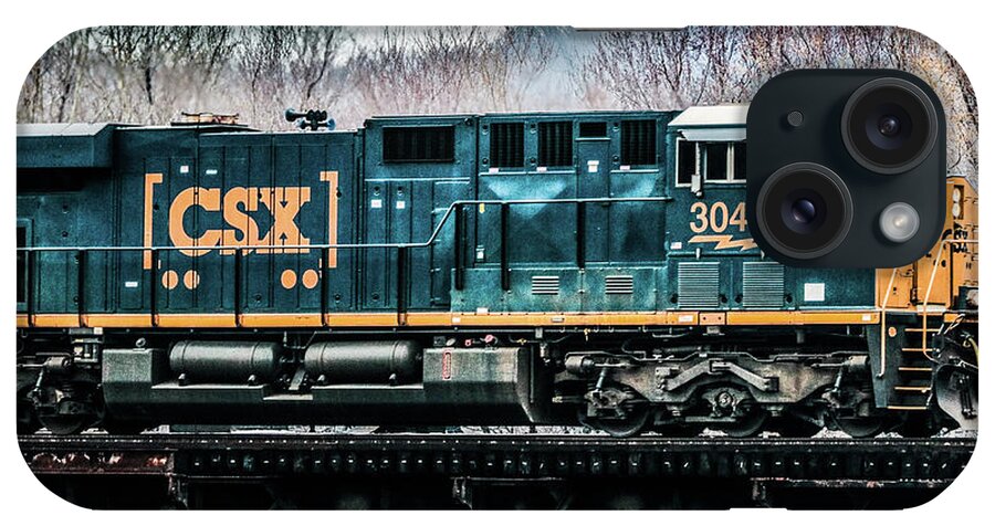 Csx iPhone Case featuring the photograph CSX GE Engine 3046 on Trestle by Thomas Marchessault