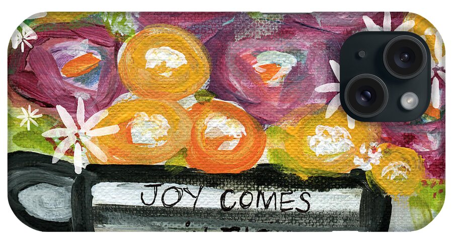 Joy Comes In The Morning iPhone Case featuring the painting Cup Of Joy 2- Contemporary Floral Painting by Linda Woods