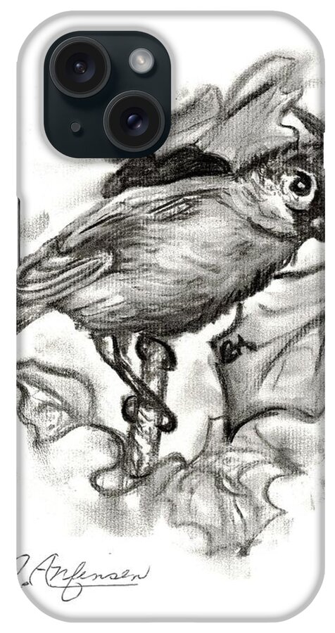 Birds iPhone Case featuring the drawing Curious titmouse by Carol Allen Anfinsen