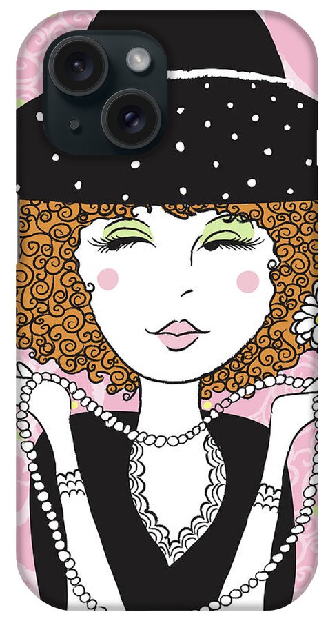 Hat iPhone Case featuring the digital art Curly Girl in Polka Dots by Shari Warren