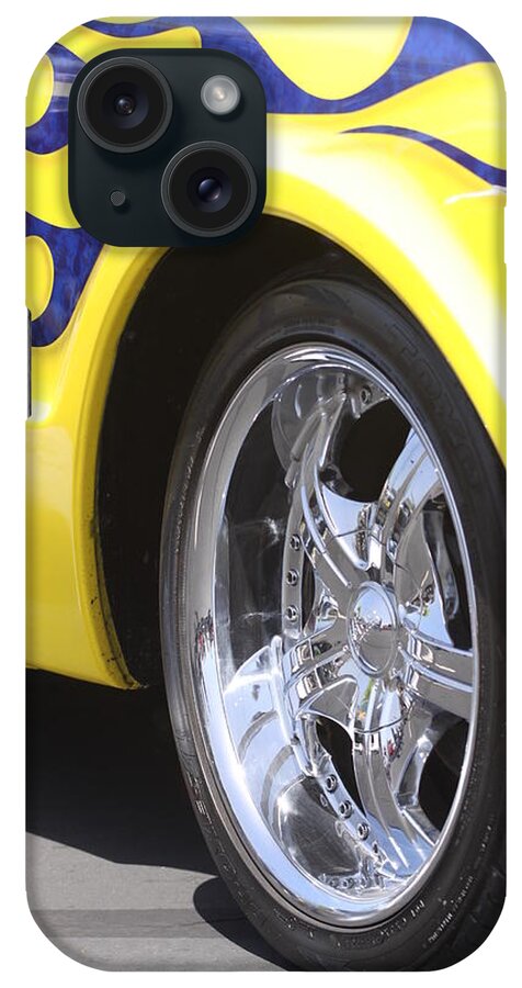 Blue iPhone Case featuring the photograph Custom Hot Rod blue on yellow by Jeff Floyd CA