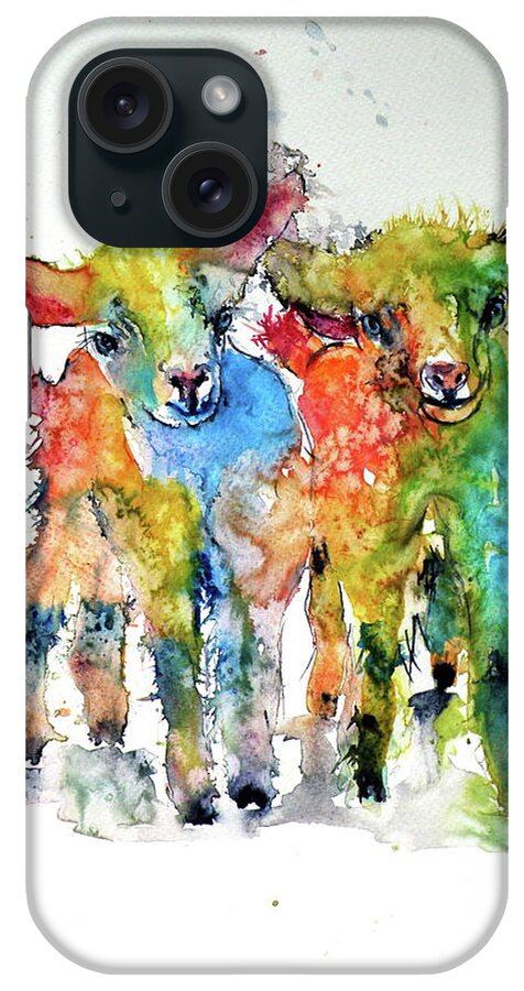 Cute iPhone Case featuring the painting Cute baby goats by Kovacs Anna Brigitta