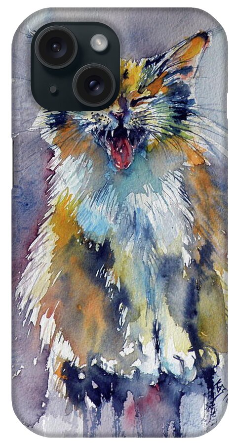Cute iPhone Case featuring the painting Cute cat by Kovacs Anna Brigitta