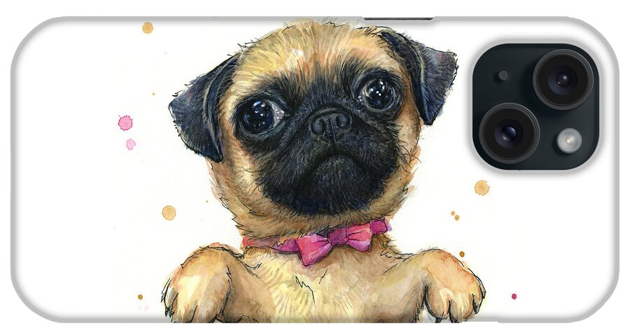 Pug iPhone Case featuring the painting Cute Pug Puppy by Olga Shvartsur