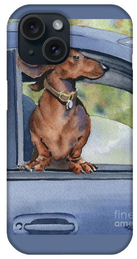 Dachshund iPhone Case featuring the painting Dachshund in a Car by David Rogers