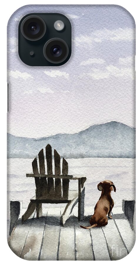 Dachshund iPhone Case featuring the painting Dachshund on the Dock by David Rogers