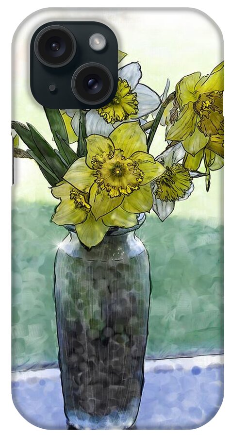 Beautiful iPhone Case featuring the digital art Daffodils in a vase by Debra Baldwin