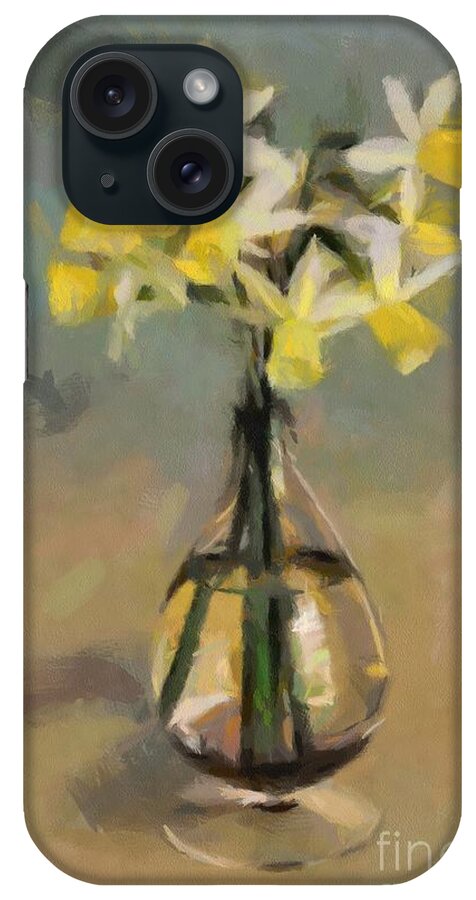Still Life iPhone Case featuring the painting Daffodils in Glass Vase by Dragica Micki Fortuna
