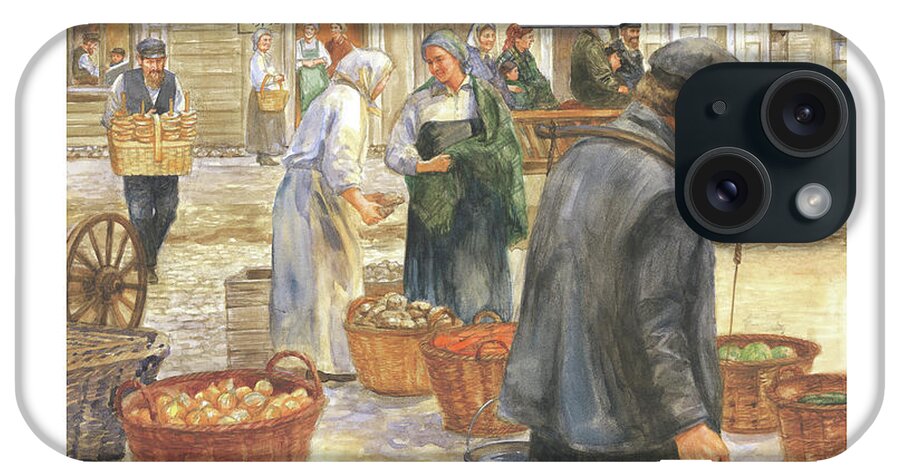 Avram's Gift iPhone Case featuring the painting Daily Life in the Shtetl by Laurie McGaw