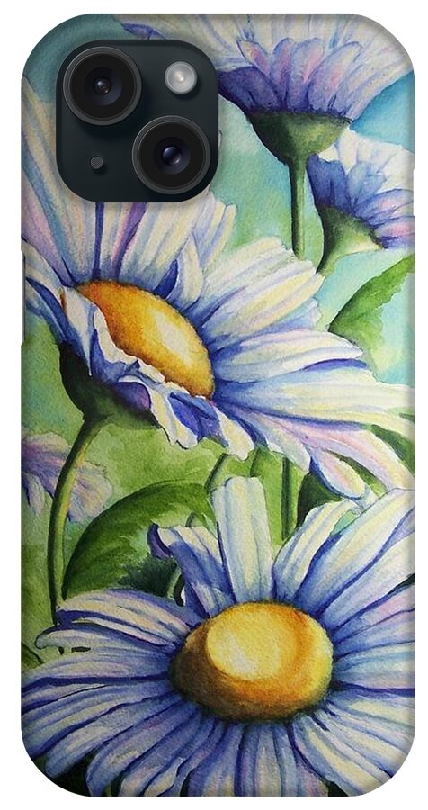 Floral iPhone Case featuring the painting Daisy Blue by Conni Reinecke