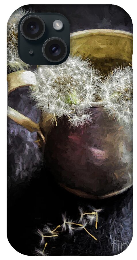 Plant iPhone Case featuring the photograph Dandelion Blowballs in Tin Pitcher by Kathleen K Parker