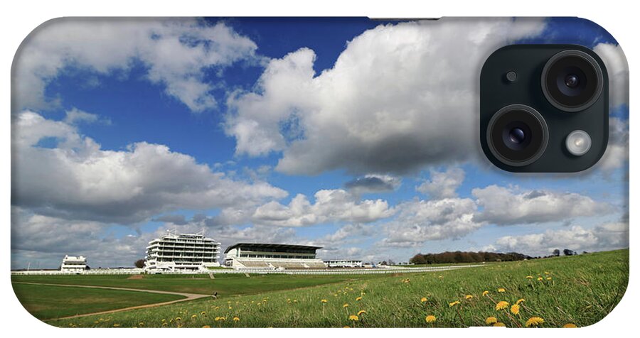 Dandelions On Epsom Downs Uk Fluffy Cumulus Clouds English Landscape Countryside iPhone Case featuring the photograph Dandelions on Epsom Downs UK by Julia Gavin