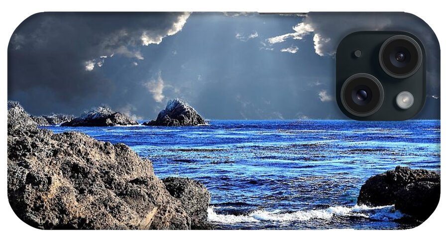 Pacific Ocean iPhone Case featuring the mixed media Dark Clouds and Blue Waters by M Three Photos