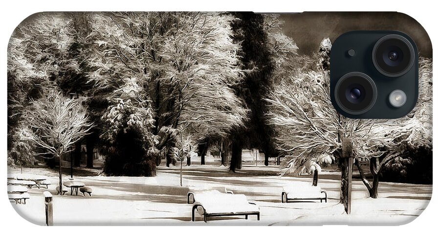 Winter iPhone Case featuring the digital art Dark Skies and Winter Park by JGracey Stinson