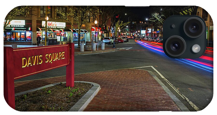 Davis iPhone Case featuring the photograph Davis Square Sign Somerville MA Mikes by Toby McGuire