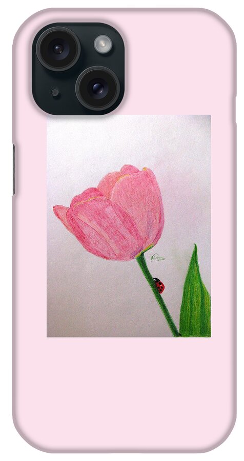 Pink Tulip Paintings iPhone Case featuring the drawing Dawn In The Garden by Angela Davies
