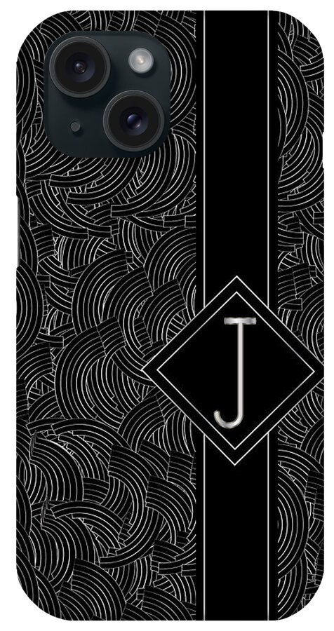 Monogram iPhone Case featuring the digital art Deco Jazz Swing Monogram ...letter J by Cecely Bloom
