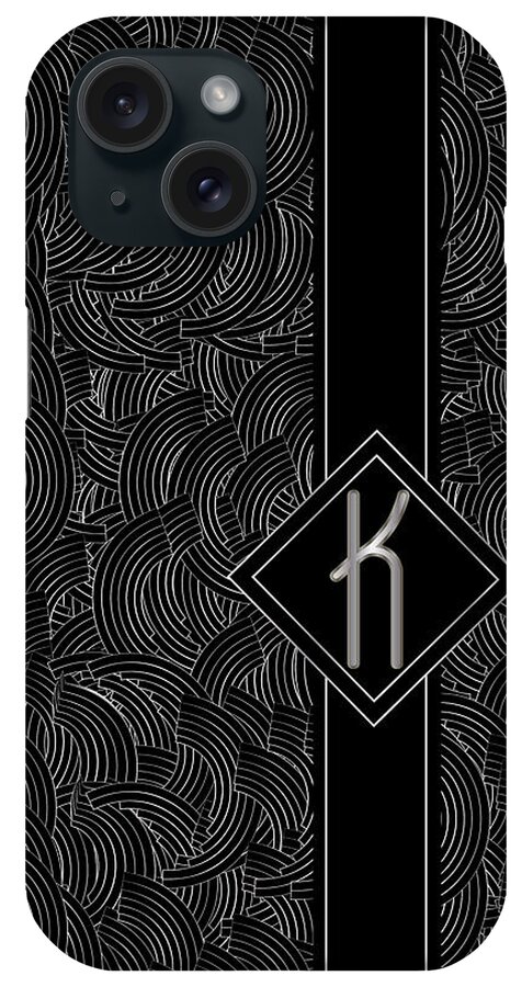 Monogram iPhone Case featuring the digital art Deco Jazz Swing Monogram ...letter K by Cecely Bloom