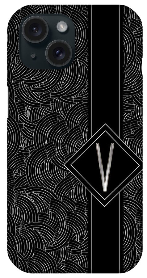 Monogram iPhone Case featuring the digital art Deco Jazz Swing Monogram ...letter V by Cecely Bloom