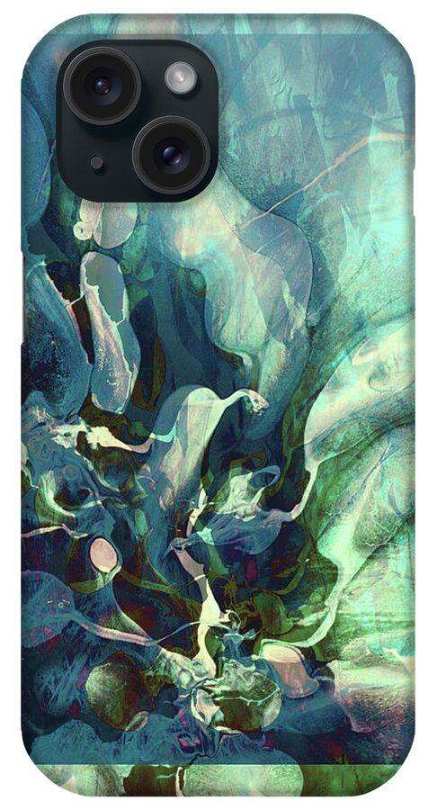 Deep Ocean Coral Abstract iPhone Case featuring the mixed media Deep Ocean Coral Abstract by Georgiana Romanovna