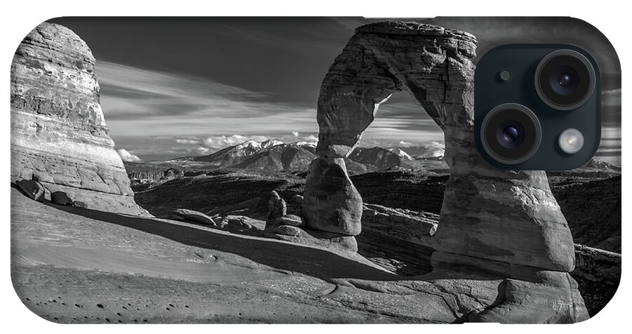 Delicate Arch iPhone Case featuring the photograph Delicate Arch Utah in Black and White by Pierre Leclerc Photography