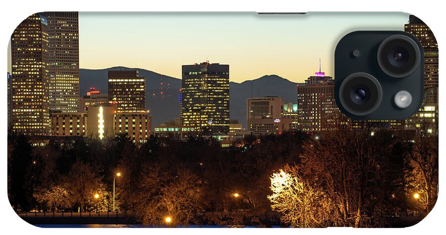America iPhone Case featuring the photograph Denver Skyline - City Park View - Cool Blue by Gregory Ballos