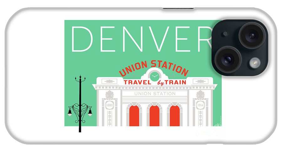 Denver iPhone Case featuring the digital art DENVER Union Station/Aqua by Sam Brennan
