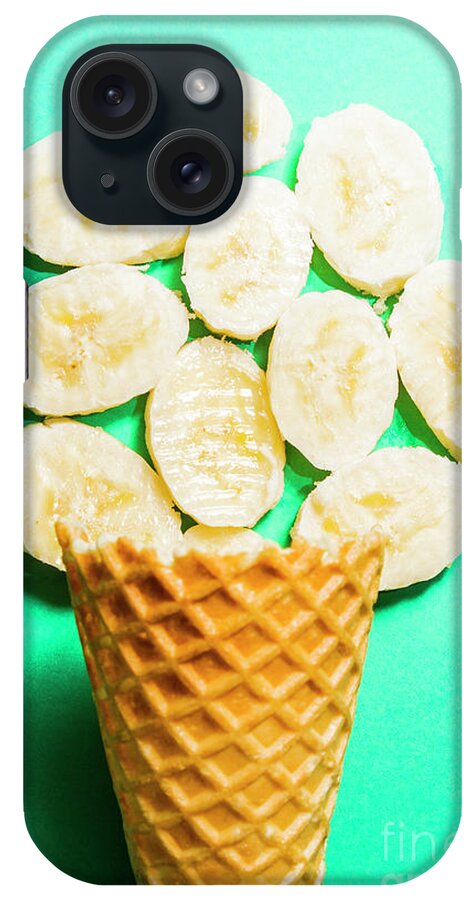 Banana iPhone Case featuring the photograph Dessert concept of ice-cream cone and banana slices by Jorgo Photography