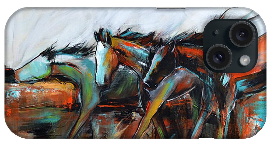 Horse iPhone Case featuring the painting Desert Racers by Cher Devereaux
